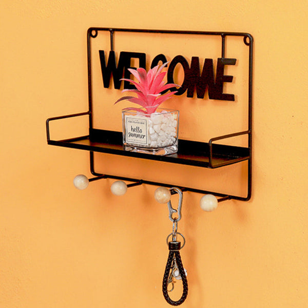 Welcome Wall Hanging Metal Rack Black - Wall shelf and floating shelf | Shop wall decoration & home decoration items