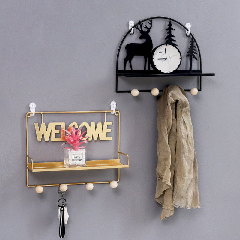 Welcome Wall Hanging Metal Rack Gold - Wall shelf and floating shelf | Shop wall decoration & home decoration items
