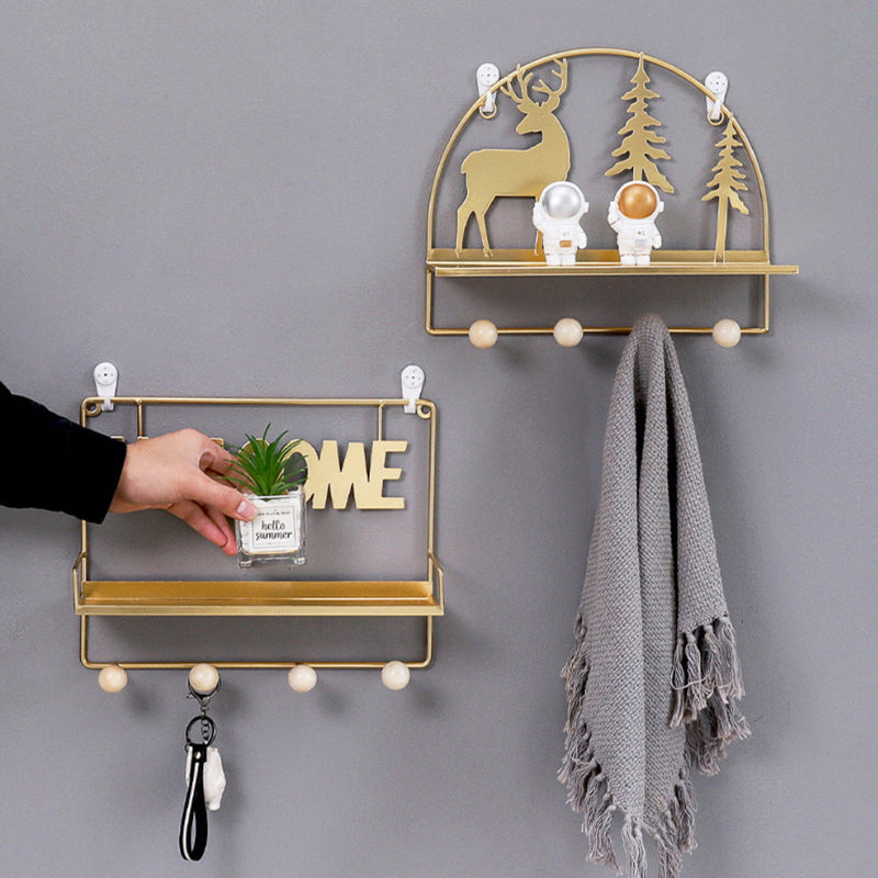 Wall Hanging Metal Shelf Forest Reindeer Gold - Wall shelf and floating shelf | Shop wall decoration & home decoration items