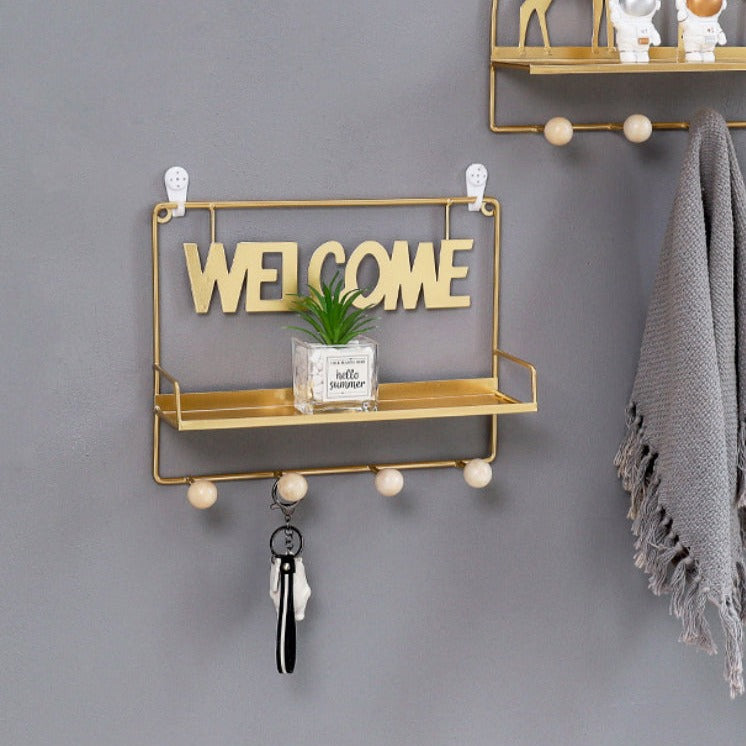 Welcome Wall Hanging Metal Rack Gold - Wall shelf and floating shelf | Shop wall decoration & home decoration items