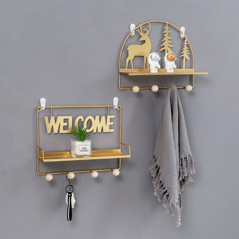 Wall Hanging Metal Shelf Forest Reindeer Gold - Wall shelf and floating shelf | Shop wall decoration & home decoration items