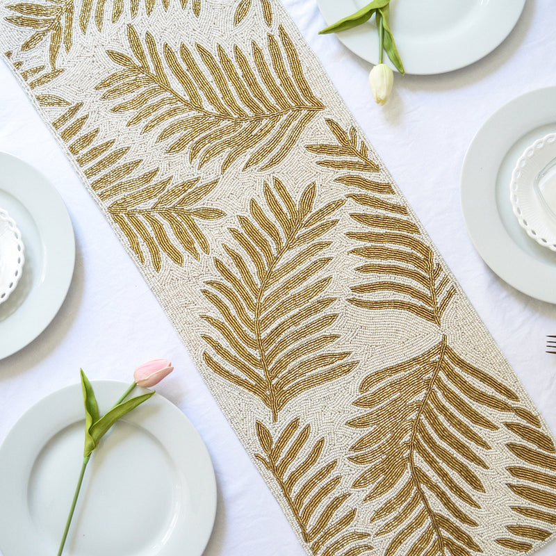 BEADS White and Gold Runner