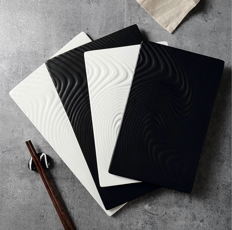 Black Serving Plate Texture Small - Ceramic platter, serving platter, fruit platter | Plates for dining table & home decor
